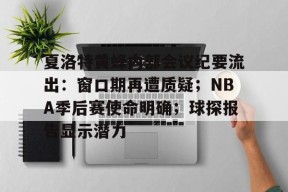 爱游戏AYX-包含夏洛特黄蜂内部会议纪要流出：窗口期再遭质疑；NBA季后赛使命明确；球探报告显示潜力的词条